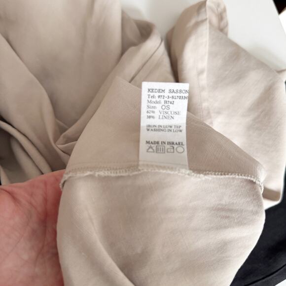 Kedem Sasson Colorblock Black Beige Linen Oversized Caftan Maxi Dress OS - Picture 8 of 8